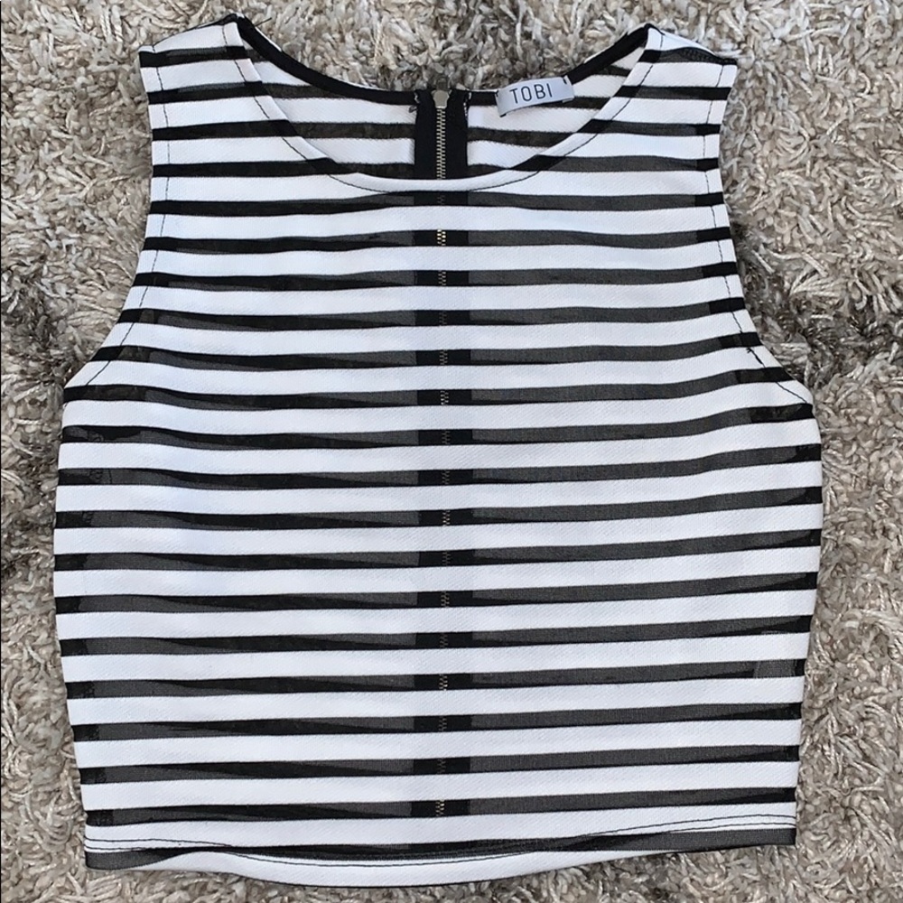 Tobi Black Mesh and White Crop Top